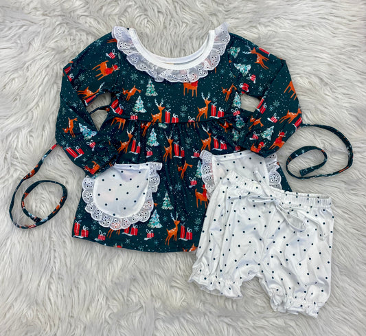 Green Lace Reindeer Tunic Set