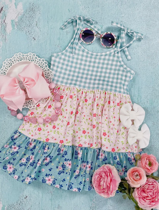 Gingham & Floral Tiered Dress